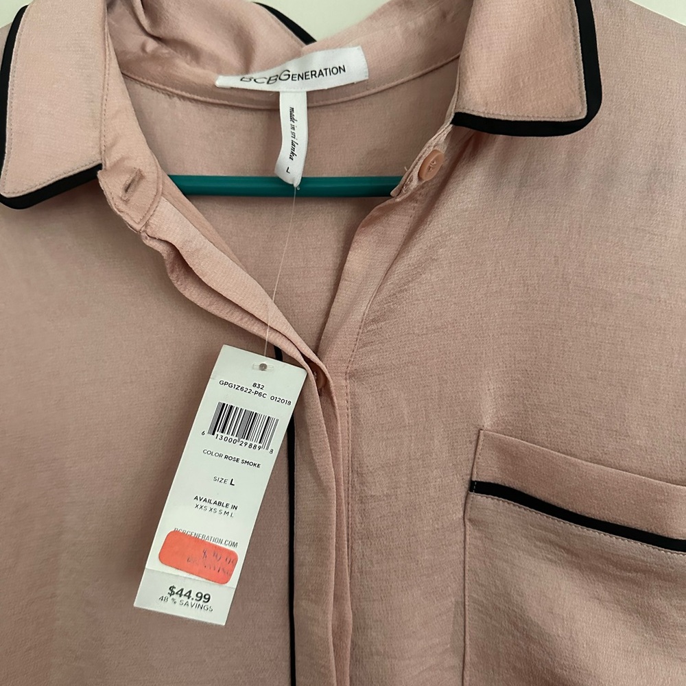 BCBGeneration rose smoke Blush Button-Down pajama top with Black Accents - Picture 8 of 12
